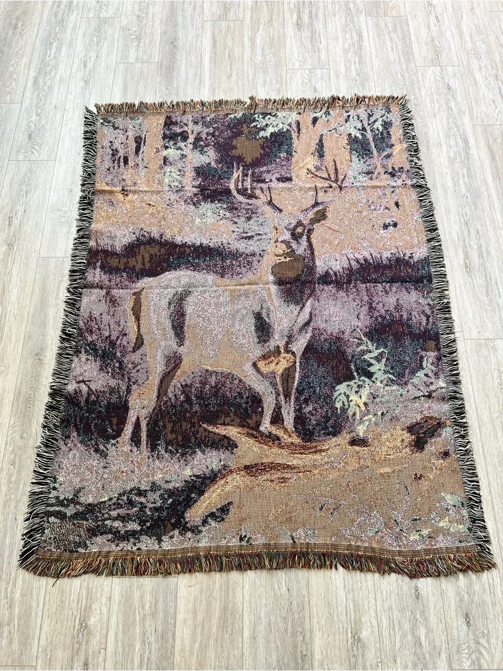 Vintage Picken 93 Buck Deer Woodland Woven Tapestry Throw Blanket
